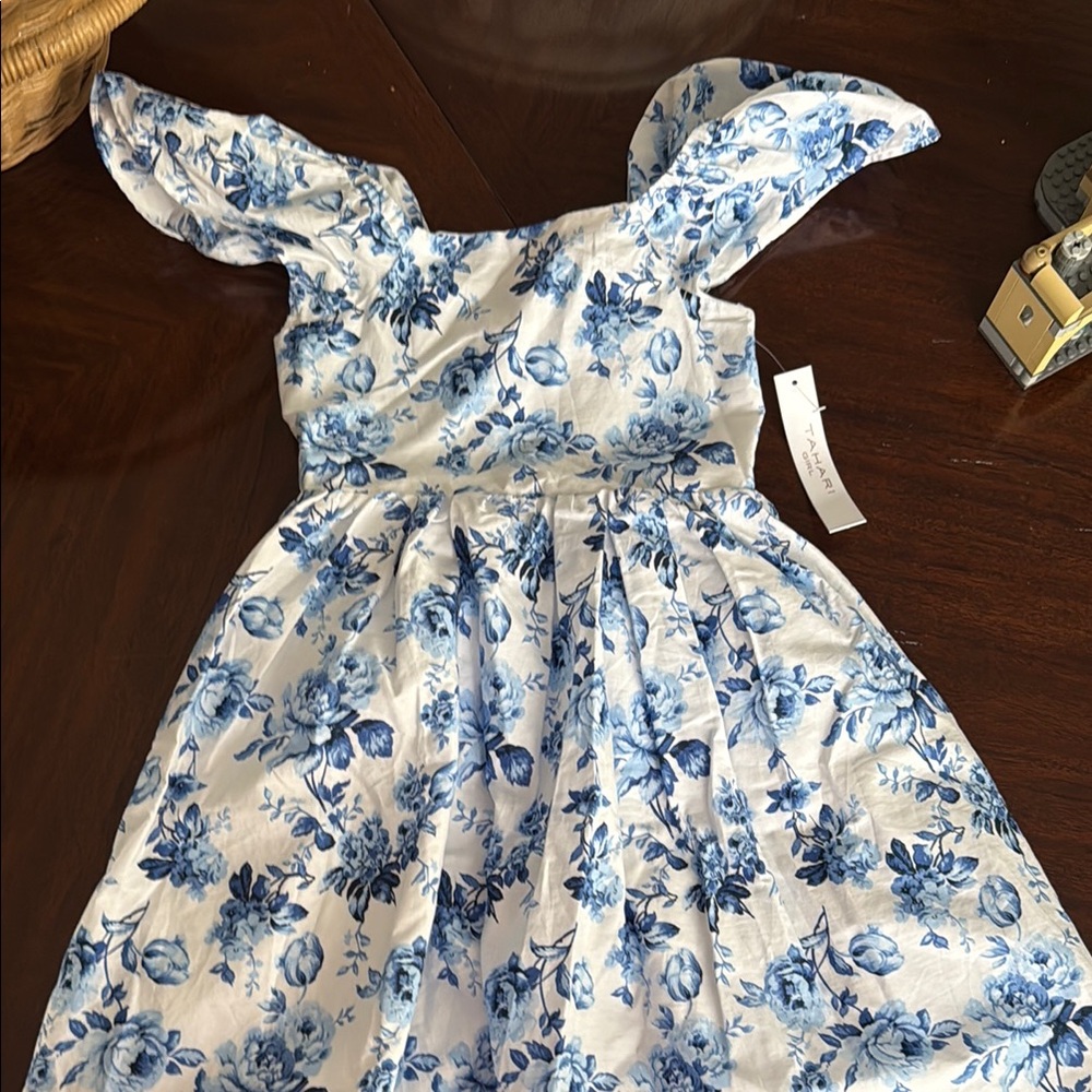 Floral Blue and White Kids Dress